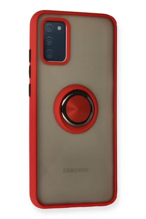 EN-CAG Samsung Galaxy A02S Uyumlu Kılıf Montreal Yüzüklü Silikon Kapak - Kırmızı BSS