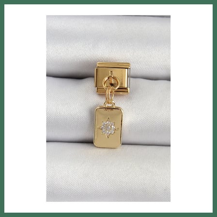 EN-CAG 316L Çelik Sallantılı Zirkon Taşlı Kutup Yıldızı Figürlü Dikdörtgen Model Gold Renk Nomination Charm BSS