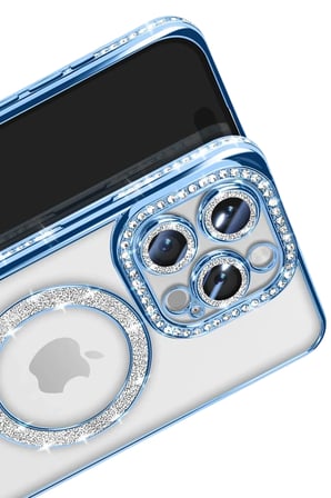 EN-CAG iPhone 16 Pro Max Uyumlu Kılıf Joke Simli Magneticsafe Kılıf - Mavi BSS