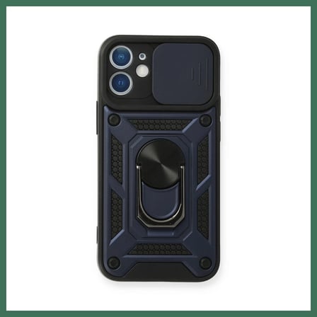 EN-CAG iPhone 12 Uyumlu Kılıf Pars Lens Yüzüklü Silikon - Lacivert BSS