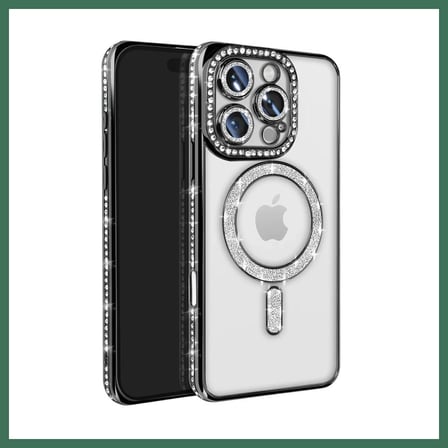 EN-CAG iPhone 16 Pro Max Uyumlu Kılıf Joke Simli Magneticsafe Kılıf - Siyah BSS