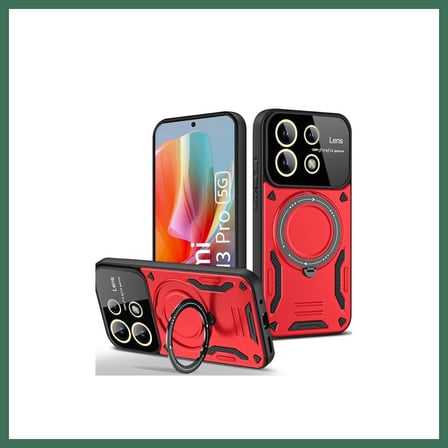 EN-CAG Redmi Note 13 Pro 4G Uyumlu Kılıf Joy Lens Standlı Kapak - Kırmızı BSS