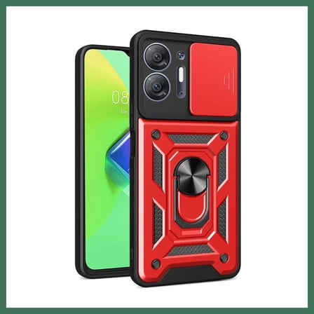 EN-CAG İnfinix Hot 30 5G Uyumlu Kılıf Pars Lens Yüzüklü Silikon - Kırmızı BSS