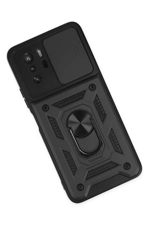 EN-CAG Poco X3 GT Uyumlu Kılıf Pars Lens Yüzüklü Silikon - Siyah BSS