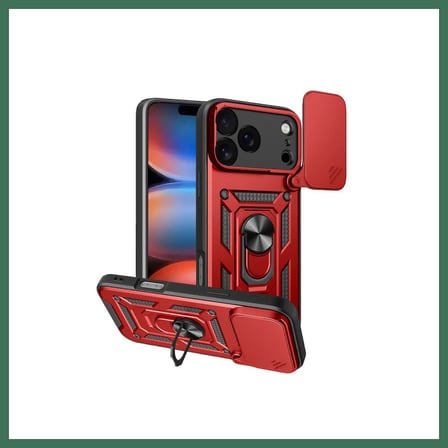 EN-CAG iPhone 17 Pro Max Uyumlu Pars Lens Yüzüklü Silikon - Kırmızı BSS