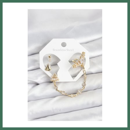 EN-CAG Pirinç Gold Renk Yıldızlı Model Zincir Bağlantılı Ear Cuff Küpe Seti BSS