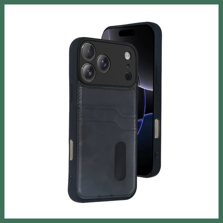EN-CAG iPhone 17 Pro Uyumlu Sara Kartvizitli Deri Kılıf - Siyah BSS
