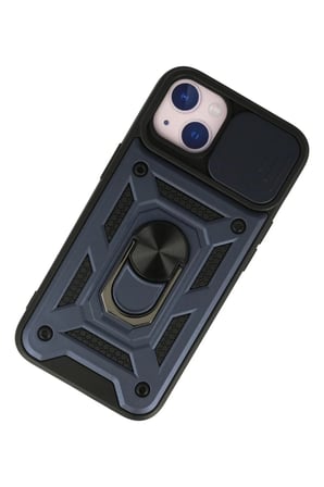 EN-CAG iPhone 13 Uyumlu Kılıf Pars Lens Yüzüklü Silikon - Lacivert BSS