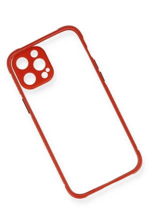 EN-CAG iPhone 12 Uyumlu Kılıf Miami Şeffaf Silikon - Kırmızı BSS