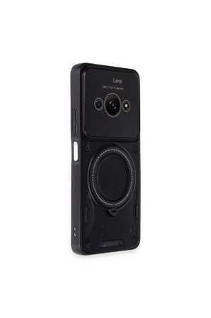 EN-CAG Poco C61 Uyumlu Kılıf Joy Lens Standlı Kapak - Siyah BSS