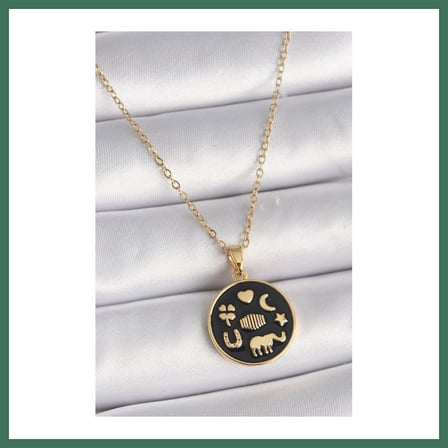 EN-CAG 316L Çelik Gold Renk Siyah Şans Kolyesi BSS
