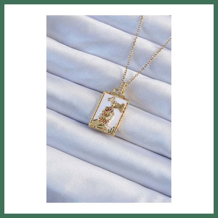 EN-CAG 316L Çelik Zincir Gold Renk Beyaz Mineli Tarot Kolye BSS