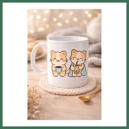 EN-CAG Sevimli Kedi Tasarımlı Porselen Kupa MODEL 194 – İkili Cute Cat Baskılı Kahve Kupası – Kedi Severlere Hediyelik Porselen Kupa Bardak 330 ml BSS