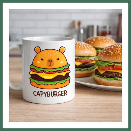 EN-CAG Capyburger Tasarım Kupa Model 230 Sevimli Kapibara Burger Baskılı Seramik Kahve Kupası BSS