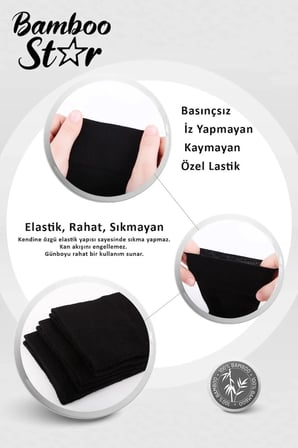 Bambu Erkek Soket Uzun Düz Siyah Çorap Dikişsiz 6'lı Premium Kutulu