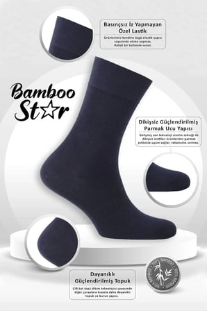 Bambu Erkek Soket Uzun Düz Lacivert Dikişsiz 6'Lı Premium Kutulu Çorap
