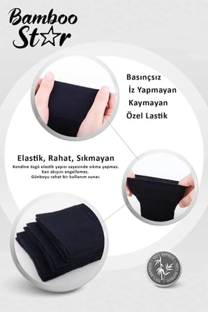 Bambu Erkek Soket Uzun Düz Asorti Çorap Dikişsiz 6'Lı Premium Kutulu (3 Si̇Yah - 3 Laci̇Vert)