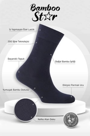 Bambu Erkek Soket Uzun Düz Dikişsiz Asorti Çorap 6'Lı Premium Kutulu (2 Si̇Yah - 2 Füme - 2 Laci̇Vert)