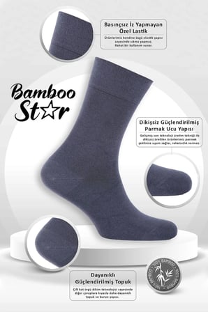 Bambu Erkek Soket Uzun Düz Dikişsiz Asorti Çorap 6'Lı Premium Kutulu (2 Si̇Yah - 2 Füme - 2 Laci̇Vert)