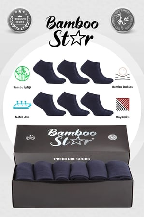 Bambu Erkek Patik Düz Lacivert Çorap Dikişsiz Premium Kutulu 6'lı