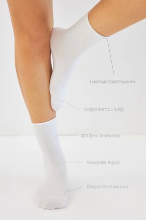 Bambu Kadın Lastiksiz Beyaz Soket Dikişsiz Premium Çorap 3'Lü Paket / Sıkmayan Çorap / İ̇Z Bırakmaz