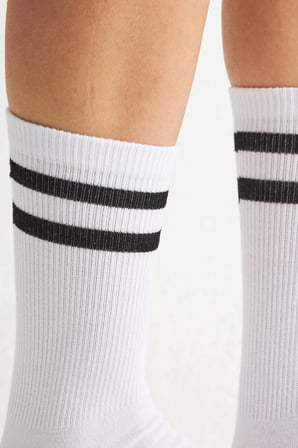 Bambu Kadın Beyaz Kaydırmaz Taban Silikon Baskı Yoga Fitness Pilates Bale Dans Tenis Çorabı 3'lü