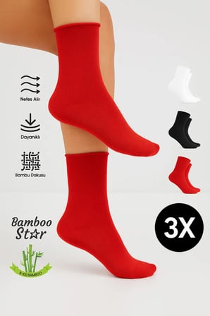 Bambu Kadın Lastiksiz Soket Dikişsiz Premium Çorap 3'Lü Asorti Paket Sıkmayan Çorap / İ̇Z Bırakmaz