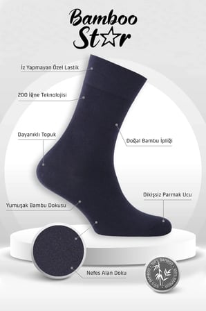 Bambu Erkek Soket Uzun Düz Lacivert Dikişsiz 3'Lü Premium Kutulu Çorap