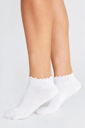 Bambu Kadın Fırfırlı Patik Lastiksiz Dikişsiz Beyaz Çorap 3Lü Paket