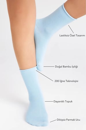 Bambu Kadın Lastiksiz Buz Mavisi Soket Dikişsiz Premium Çorap 3'Lü Paket Sıkmayan Çorap / İ̇Z Bırakmaz