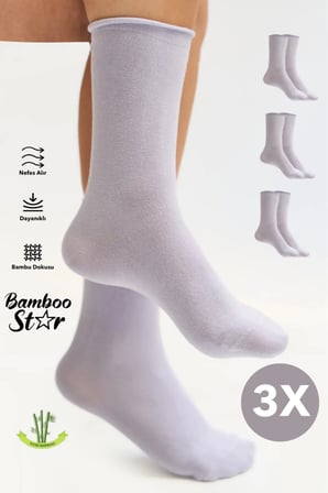 Bambu Kadın Lastiksiz Lila Soket Dikişsiz Premium Çorap 3'Lü Paket Sıkmayan Çorap / İ̇Z Bırakmaz