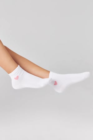 Bambu Kadın Beyaz Yarım Konç Kalp Desenli Dikişsiz Beyaz Çorap 3Lü Paket