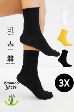 Bambu Kadın Lastiksiz Soket Dikişsiz Premium Çorap 3'Lü Asorti Paket Sıkmayan Çorap / İ̇Z Bırakmaz