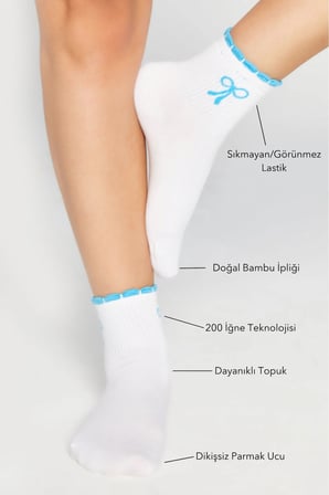 Bambu Kadın Fırfırlı Tenis Kolej Fiyonk Desenli Premium Dikişsiz Soket Çorap 3'Lü Asorti Paket