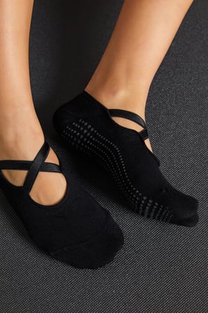 Bambu Kadın Siyah Kaydırmaz Taban Silikon Baskı Pilates Yoga Fitness Dans Aktivite Babet Çorabı 2'Li