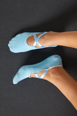 Bambu Kadın Mavi Kaydırmaz Taban Silikon Baskı Pilates Yoga Fitness Dans Aktivite Babet Çorabı 2'Li