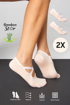 Bambu Kadın Toz Pembe Kaydırmaz Taban Silikon Baskı Pilates Yoga Fitness Aktivite Babet Çorabı 2'Li