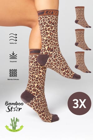 Kadın Dikişsiz Leopar Desenli Soket Çorap 3'lü Paket Sıkmayan Çorap / İz Bırakmaz
