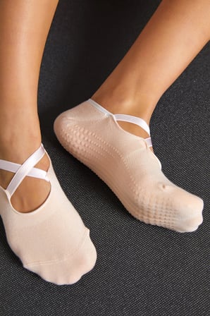 Bambu Kadın Toz Pembe Kaydırmaz Taban Silikon Baskı Pilates Yoga Fitness Aktivite Babet Çorabı