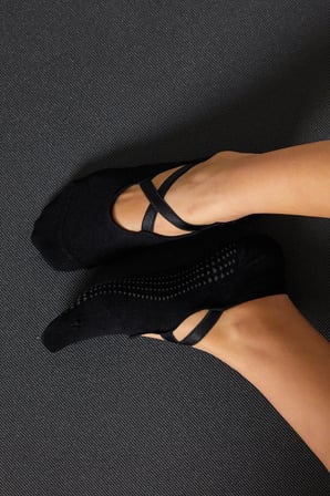 Bambu Kadın Siyah Kaydırmaz Taban Silikon Baskı Pilates Yoga Fitness Dans Aktivite Babet Çorabı