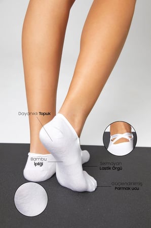 Bambu Kadın Beyaz Pilates Yoga Fitness Dans Aktivite Babet Çorabı 2'Li