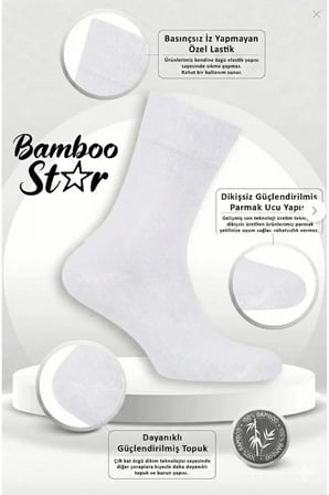 Bambu Erkek Soket Uzun Düz Beyaz Çorap Dikişsiz 6'Lı Premium Kutulu