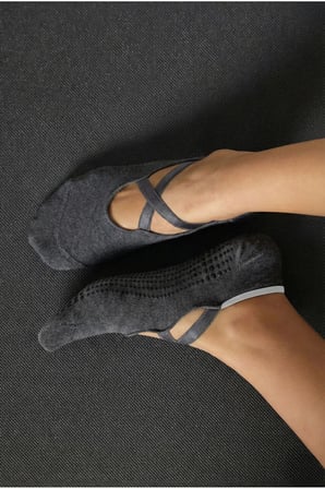 Bambu Kadın Gri Kaydırmaz Taban Silikon Baskı Pilates Yoga Fitness Dans Aktivite Babet Çorabı