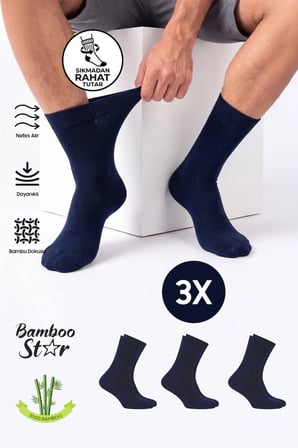 Erkek Bambu Lacivert Diyabetik Dikişsiz Şeker Hastası Çorabı Sıkmaz İz Bırakmaz Premium 3' lü Paket