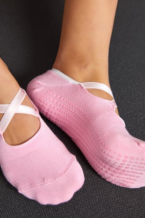 Bambu Kadın Pembe Kaydırmaz Taban Silikon Baskı Pilates Yoga Fitness Dans Aktivite Babet Çorabı 2'Li