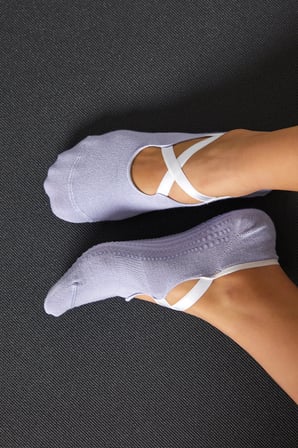 Bambu Kadın Lila Kaydırmaz Taban Silikon Baskı Pilates Yoga Fitness Dans Aktivite Babet Çorabı 2'Li