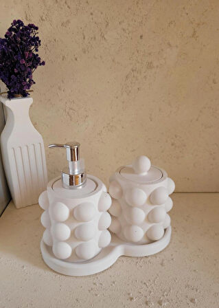 Beyaz Gümüş Beton Buble Sıvı Sabunluk Set