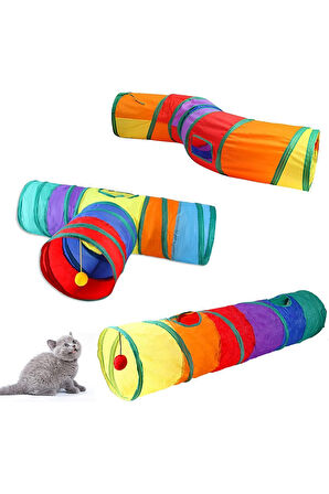 Gökkuşağı Renkli Katlanır Kedi ve Köpek Oyun Tüneli, Eğlenceli Evcil Hayvan Oyuncak Tüneli T Şeklinde