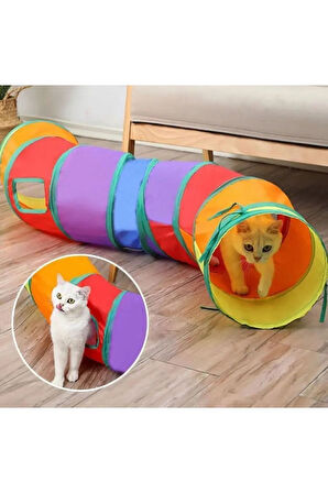 Gökkuşağı Renkli Katlanır Kedi ve Köpek Oyun Tüneli, Eğlenceli Evcil Hayvan Oyuncak Tüneli T Şeklinde