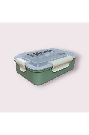 Hybrid Bento Box - 800ml, Plastik Gövde, Paslanmaz Çelik Bölmeler, Çok Amaçlı Lunch Box 2349 yeşil